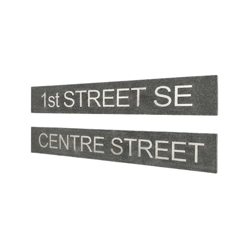 Basalt Stone Sign with CNC-Cut Metal Letters Basalt Stone Sign with CNC-Cut Metal Letters