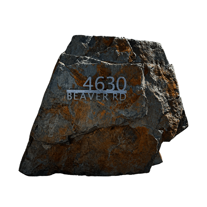 Boulder House Number Sign with CNC-Cut Metal Letters